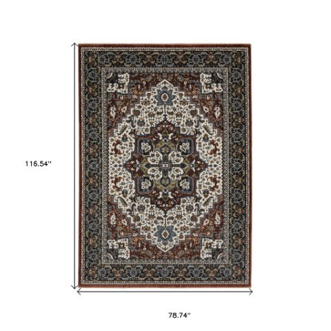 Homeroots 10' Red Medallion Power Loom Area Rug With Fringe - Stain Resistant, Stylish Design For Home Decor 7' X 10' Polyester 574879