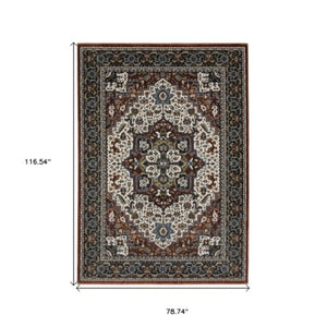 Homeroots 10' Red Medallion Power Loom Area Rug With Fringe - Stain Resistant, Stylish Design For Home Decor 7' X 10' Polyester 574879