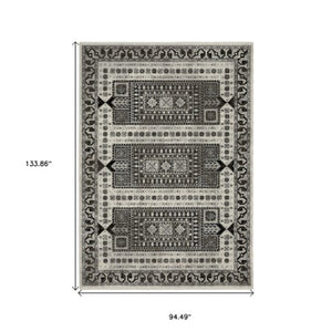 Homeroots 5' Ivory Oriental Area Rug With Charcoal Design And Fringe - Stain Resistant, Stylish Home Decor 8' X 11' Polyester 574884