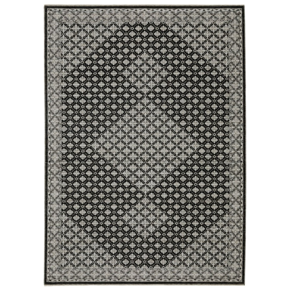 HomeRoots 5' Modern Black and Gray Diamond Area Rug with Stylish Fringe for Durable, Cozy Living Spaces 5' X 8' 574885
