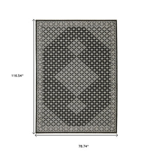 HomeRoots 5' Modern Black and Gray Diamond Area Rug with Stylish Fringe for Durable, Cozy Living Spaces 7' X 10' 574887