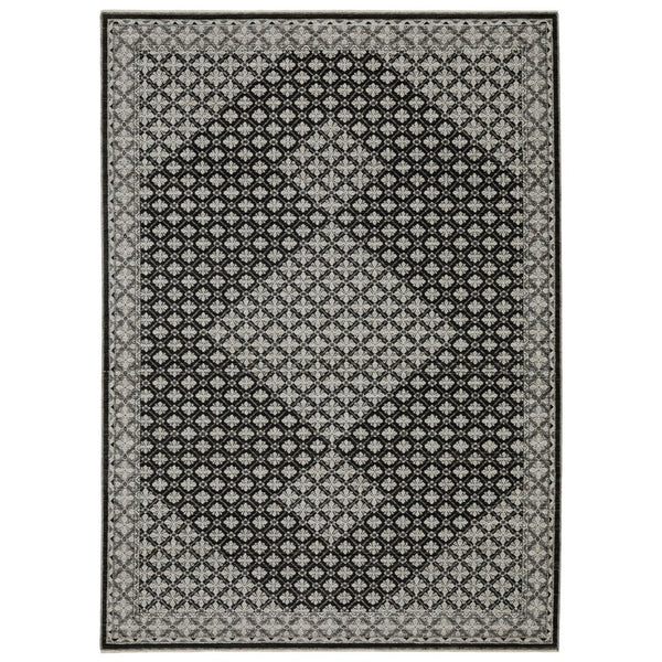 HomeRoots 5' Modern Black and Gray Diamond Area Rug with Stylish Fringe for Durable, Cozy Living Spaces 7' X 10' 574887