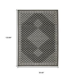 HomeRoots 5' Modern Black and Gray Diamond Area Rug with Stylish Fringe for Durable, Cozy Living Spaces 8' X 11' 574888