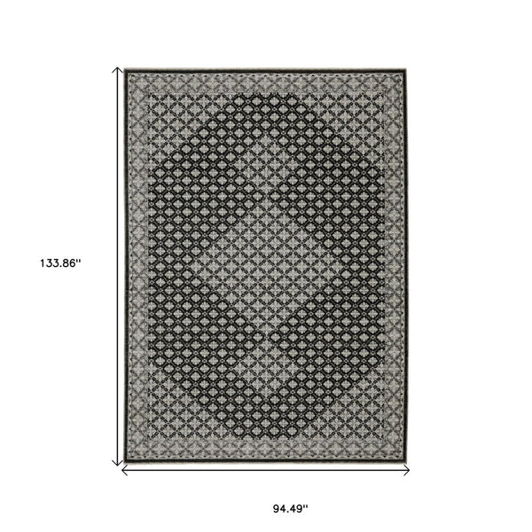 HomeRoots 5' Modern Black and Gray Diamond Area Rug with Stylish Fringe for Durable, Cozy Living Spaces 8' X 11' 574888