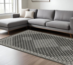 HomeRoots 5' Modern Black and Gray Diamond Area Rug with Stylish Fringe for Durable, Cozy Living Spaces 8' X 11' 574888