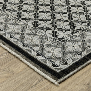 HomeRoots 5' Modern Black and Gray Diamond Area Rug with Stylish Fringe for Durable, Cozy Living Spaces 8' X 11' 574888