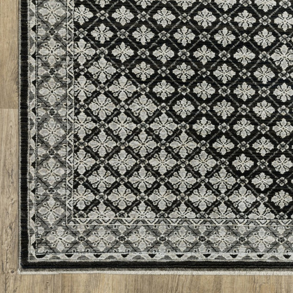 HomeRoots 5' Modern Black and Gray Diamond Area Rug with Stylish Fringe for Durable, Cozy Living Spaces 8' X 11' 574888