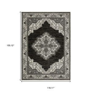 Homeroots 10' Charcoal Medallion Area Rug With Fringe – Stylish, Stain-resistant Design For Warm Interiors 10' X 13' Polyester 574889