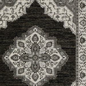 Homeroots 10' Charcoal Medallion Area Rug With Fringe – Stylish, Stain-resistant Design For Warm Interiors 10' X 13' Polyester 574889