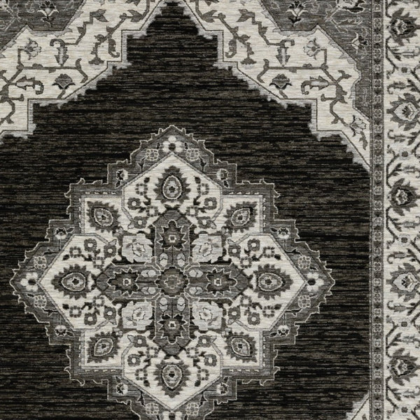 Homeroots 10' Charcoal Medallion Area Rug With Fringe – Stylish, Stain-resistant Design For Warm Interiors 10' X 13' Polyester 574889