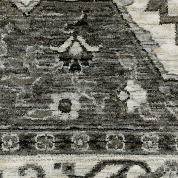 Homeroots 10' Charcoal Medallion Area Rug With Fringe – Stylish, Stain-resistant Design For Warm Interiors 7' X 10' Polyester 574891