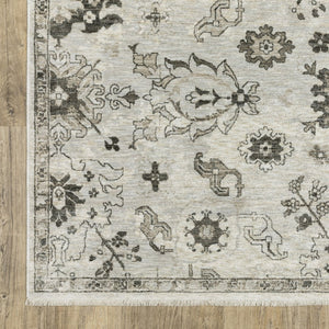 HomeRoots 5' Elegant Ivory and Gray Oriental Area Rug – Timeless Design, Stain-Resistant, Durable Fringe Finish 10' X 13' 574894