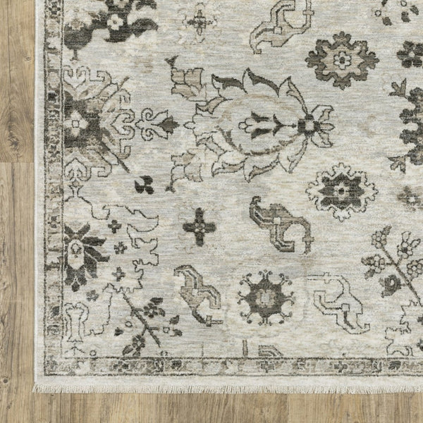 HomeRoots 5' Elegant Ivory and Gray Oriental Area Rug – Timeless Design, Stain-Resistant, Durable Fringe Finish 10' X 13' 574894