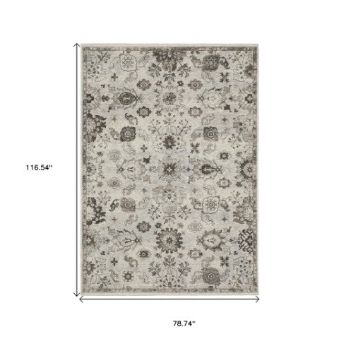 Homeroots 5' Ivory Oriental Area Rug With Fringe - Elegant Design, Stain Resistant, Perfect For Home Décor 7' X 10' Polyester 574895