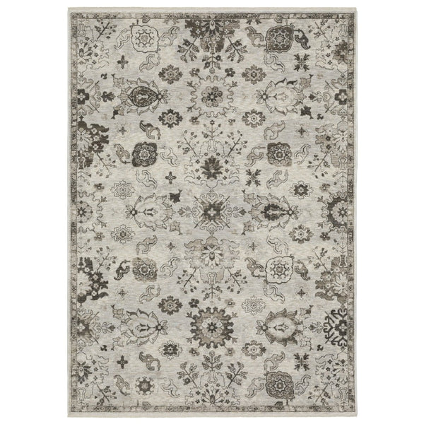 HomeRoots 5' Elegant Ivory and Gray Oriental Area Rug – Timeless Design, Stain-Resistant, Durable Fringe Finish 7' X 10' 574895