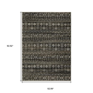 Homeroots 5' Black Tribal Area Rug With Fringe – Modern Design, Stain Resistant, Perfect For Homes With Kids & Pets 5' X 8' Polyester 574897