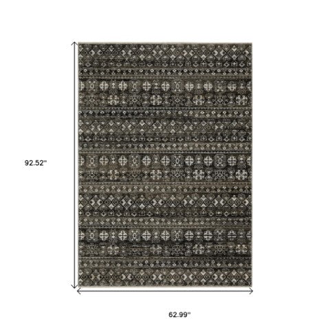 Homeroots 5' Black Tribal Area Rug With Fringe – Modern Design, Stain Resistant, Perfect For Homes With Kids & Pets 5' X 8' Polyester 574897