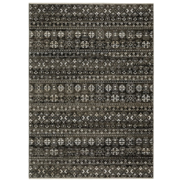HomeRoots 5' Modern Black and Gray Tribal Area Rug with Fringed Edges - Stylish, Stain-Resistant, Durable Design 5' X 8' 574897