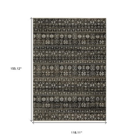 Homeroots 5' Black Tribal Area Rug With Fringe – Modern Design, Stain Resistant, Perfect For Homes With Kids & Pets 10' X 13' Polyester 574898