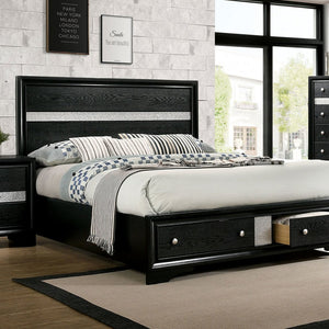 English Elm 1Pc Contemporary Queen Size Bed In Black Solid Wood - Stylish & Functional Bedroom Centerpiece B011S01678