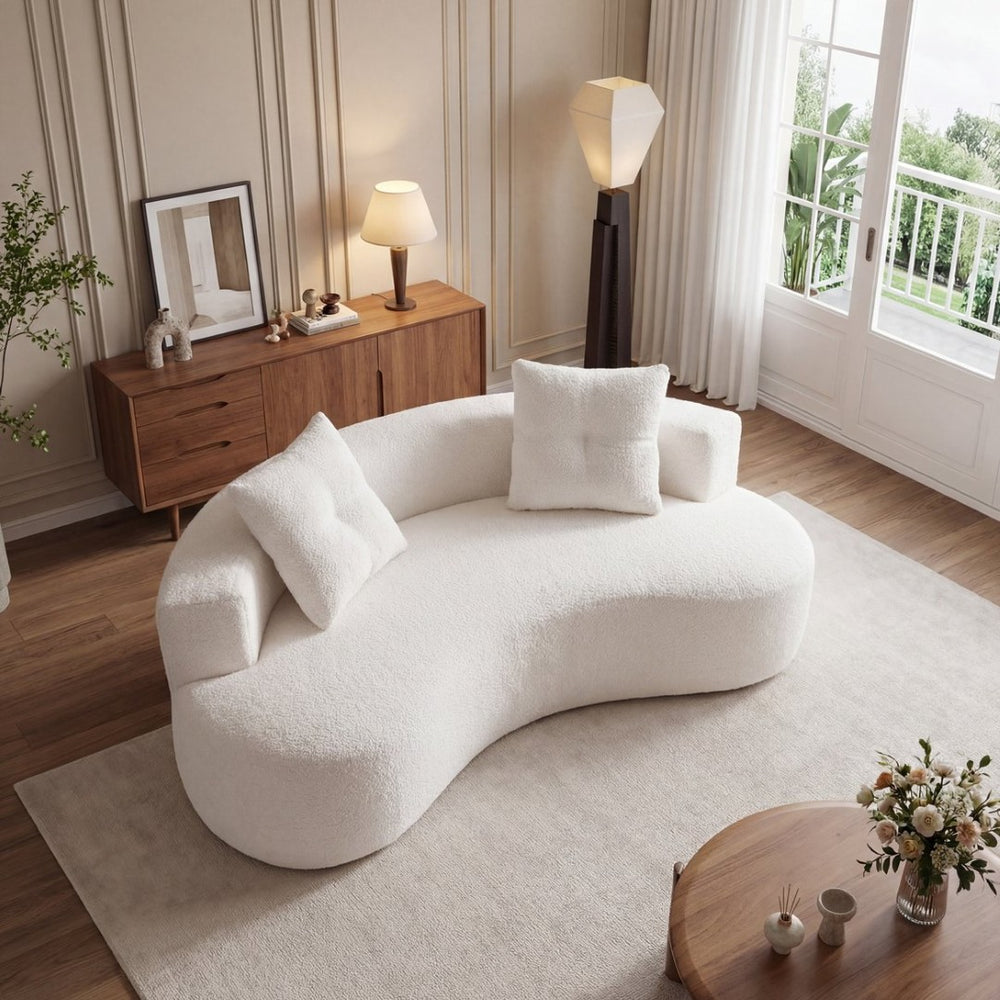 English Elm 79.5" Boucle Floor Sofa Seats Three with Cloud Soft Foam Core and Two Accent Pillows Cream White W5515P443753