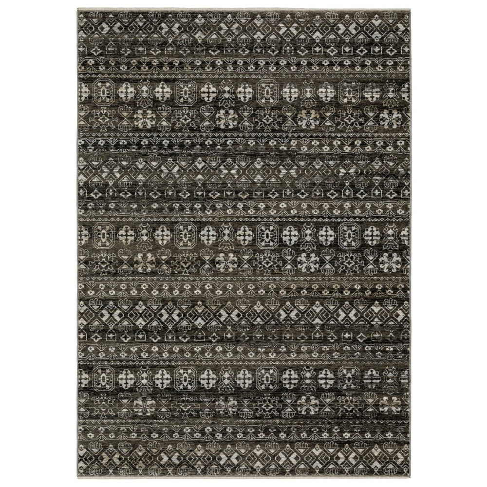 HomeRoots 5' Modern Black and Gray Tribal Area Rug with Fringed Edges - Stylish, Stain-Resistant, Durable Design 8' X 11' 574900