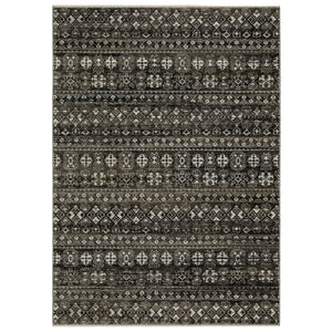 HomeRoots 5' Modern Black and Gray Tribal Area Rug with Fringed Edges - Stylish, Stain-Resistant, Durable Design 8' X 11' 574900