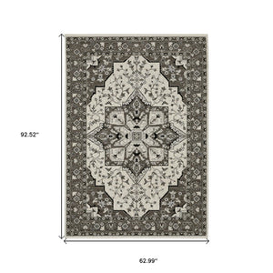 HomeRoots 5' Ivory and Gray Medallion Area Rug with Fringe – Timeless Style, Stain-Resistant, Perfect for Any Space 5' X 8' 574901