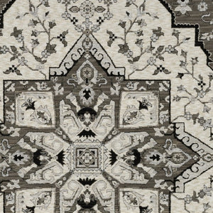 HomeRoots 5' Ivory and Gray Medallion Area Rug with Fringe – Timeless Style, Stain-Resistant, Perfect for Any Space 5' X 8' 574901