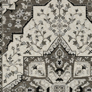 HomeRoots 5' Ivory and Gray Medallion Area Rug with Fringe – Timeless Style, Stain-Resistant, Perfect for Any Space 10' X 13' 574902