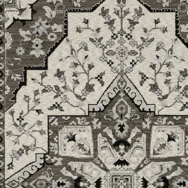 HomeRoots 5' Ivory and Gray Medallion Area Rug with Fringe – Timeless Style, Stain-Resistant, Perfect for Any Space 10' X 13' 574902