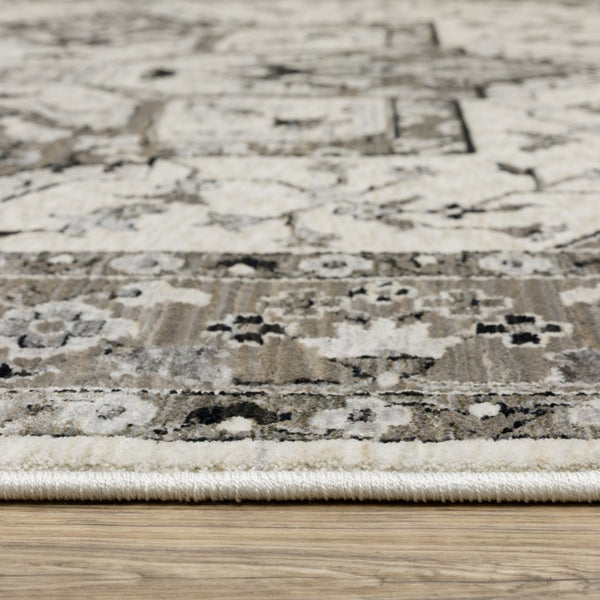 HomeRoots 5' Ivory and Gray Medallion Area Rug with Fringe – Timeless Style, Stain-Resistant, Perfect for Any Space 10' X 13' 574902