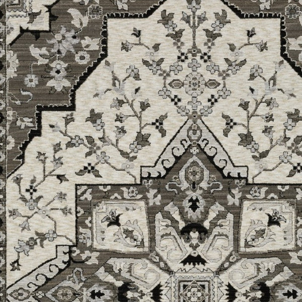 HomeRoots 5' Ivory and Gray Medallion Area Rug with Fringe – Timeless Style, Stain-Resistant, Perfect for Any Space 7' X 10' 574903