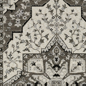 HomeRoots 5' Ivory and Gray Medallion Area Rug with Fringe – Timeless Style, Stain-Resistant, Perfect for Any Space 8' X 11' 574904