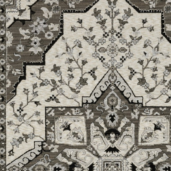 HomeRoots 5' Ivory and Gray Medallion Area Rug with Fringe – Timeless Style, Stain-Resistant, Perfect for Any Space 8' X 11' 574904