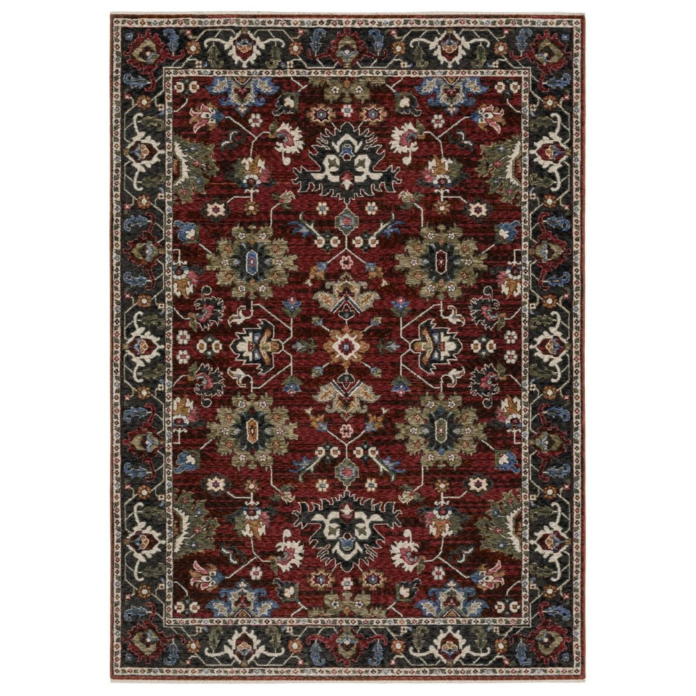 HomeRoots 10'' Vibrant Red, Blue & Charcoal Oriental Area Rug with Fringe - Timeless Elegance for Your Home 10' X 13' 574906