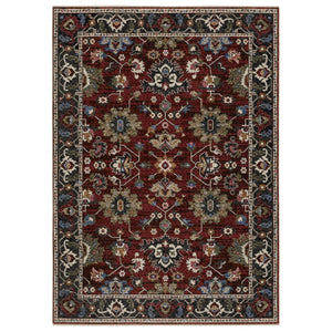 HomeRoots 10'' Vibrant Red, Blue & Charcoal Oriental Area Rug with Fringe - Timeless Elegance for Your Home 10' X 13' 574906