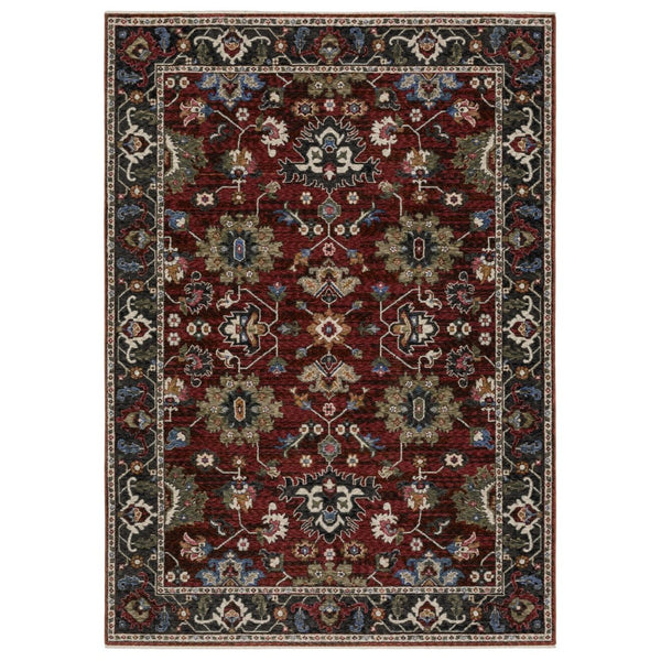 HomeRoots 10'' Vibrant Red, Blue & Charcoal Oriental Area Rug with Fringe - Timeless Elegance for Your Home 10' X 13' 574906