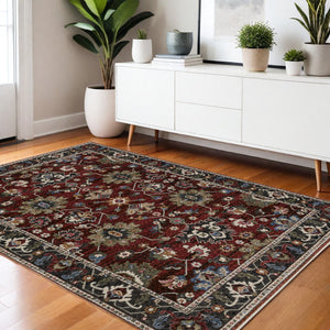 Homeroots 5' Artful Ivory Oriental Area Rug With Fringe - Stain Resistant, Stylish Design For Any Room 4' X 6' Polyester 574907