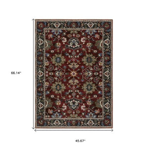 Homeroots 5' Artful Ivory Oriental Area Rug With Fringe - Stain Resistant, Stylish Design For Any Room 4' X 6' Polyester 574907
