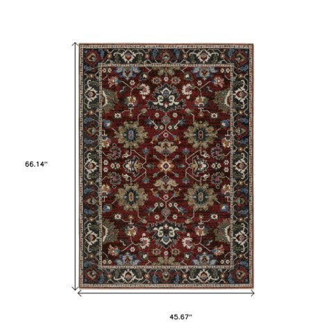 Homeroots 5' Artful Ivory Oriental Area Rug With Fringe - Stain Resistant, Stylish Design For Any Room 4' X 6' Polyester 574907