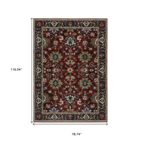 Homeroots 5' Artful Ivory Oriental Area Rug With Fringe - Stain Resistant, Stylish Design For Any Room 7' X 10' Polyester 574909