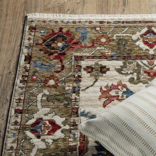 Homeroots 5' Artful Ivory Oriental Area Rug With Fringe - Stain Resistant, Stylish Design For Any Room 10' X 13' Polyester 574911