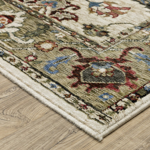 Homeroots 5' Artful Ivory Oriental Area Rug With Fringe - Stain Resistant, Stylish Design For Any Room 4' X 6' Polyester 574912