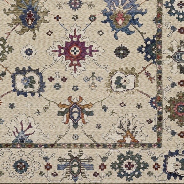 Homeroots 5' Elegant Ivory Blue Gray Floral Area Rug With Fringe - Stain Resistant, Soft Texture For Any Space 5' X 8' Polyester 574915