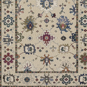 Homeroots 5' Elegant Ivory Blue Gray Floral Area Rug With Fringe - Stain Resistant, Soft Texture For Any Space 5' X 8' Polyester 574915