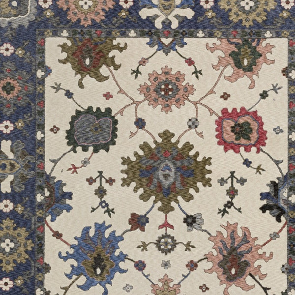 Homeroots 5' Elegant Ivory Blue Gray Floral Area Rug With Fringe - Stain Resistant, Soft Texture For Any Space 10' X 13' Polyester 574916