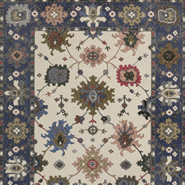 Homeroots 5' Elegant Ivory Blue Gray Floral Area Rug With Fringe - Stain Resistant, Soft Texture For Any Space 10' X 13' Polyester 574916