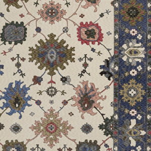 Homeroots 5' Elegant Ivory Blue Gray Floral Area Rug With Fringe - Stain Resistant, Soft Texture For Any Space 4' X 6' Polyester 574917