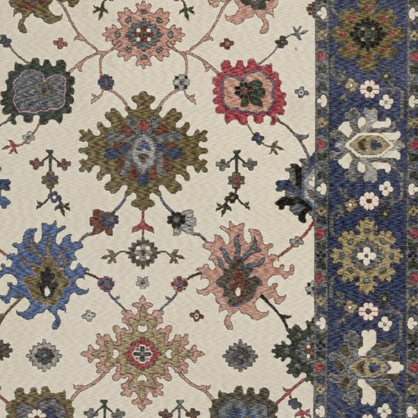 Homeroots 5' Elegant Ivory Blue Gray Floral Area Rug With Fringe - Stain Resistant, Soft Texture For Any Space 4' X 6' Polyester 574917